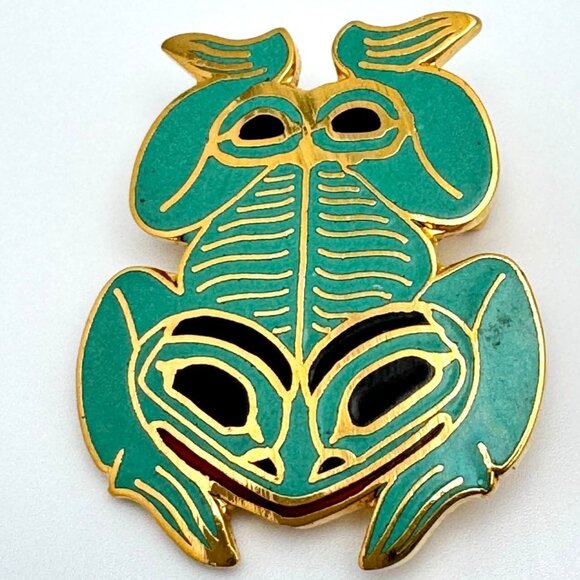 David Audette Sitka Alaska Jewelry - David Audette Sitka Alaska Frog Brooch Lapel Pin Vintage Green Gold